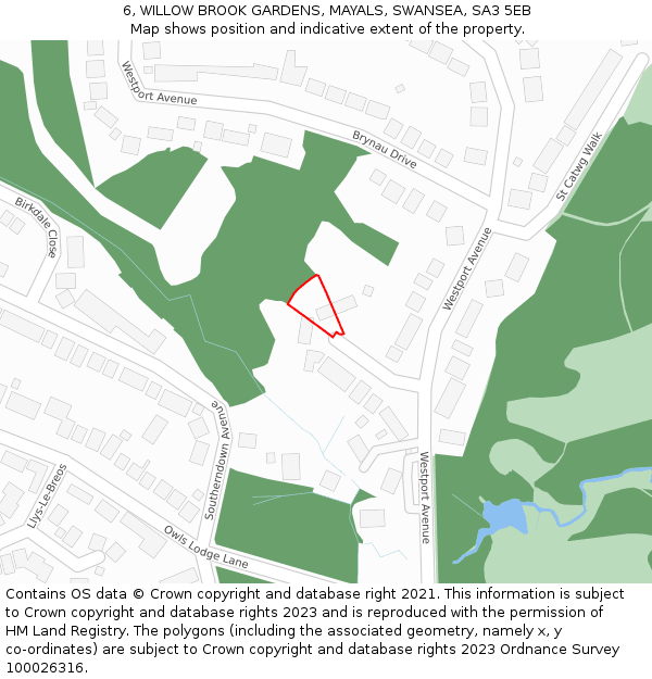 6, WILLOW BROOK GARDENS, MAYALS, SWANSEA, SA3 5EB: Location map and indicative extent of plot