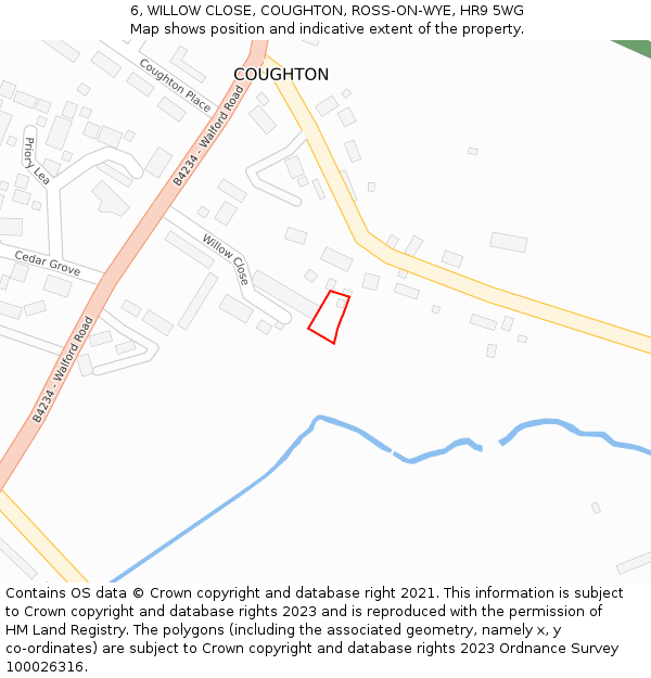 6, WILLOW CLOSE, COUGHTON, ROSS-ON-WYE, HR9 5WG: Location map and indicative extent of plot