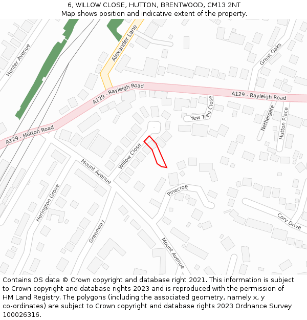 6, WILLOW CLOSE, HUTTON, BRENTWOOD, CM13 2NT: Location map and indicative extent of plot