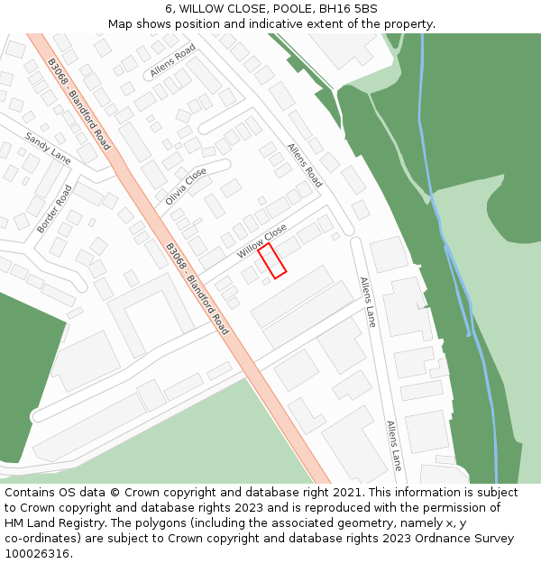 6, WILLOW CLOSE, POOLE, BH16 5BS: Location map and indicative extent of plot