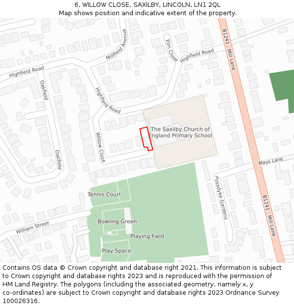 6, WILLOW CLOSE, SAXILBY, LINCOLN, LN1 2QL: Location map and indicative extent of plot