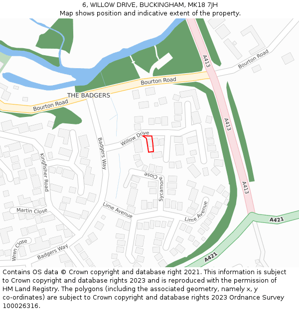 6, WILLOW DRIVE, BUCKINGHAM, MK18 7JH: Location map and indicative extent of plot