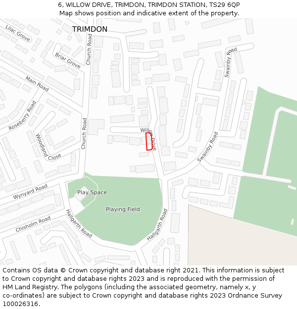 6, WILLOW DRIVE, TRIMDON, TRIMDON STATION, TS29 6QP: Location map and indicative extent of plot