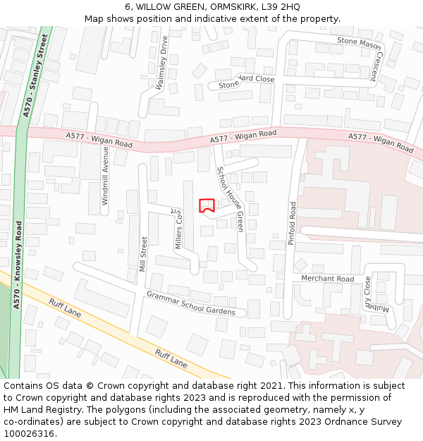 6, WILLOW GREEN, ORMSKIRK, L39 2HQ: Location map and indicative extent of plot