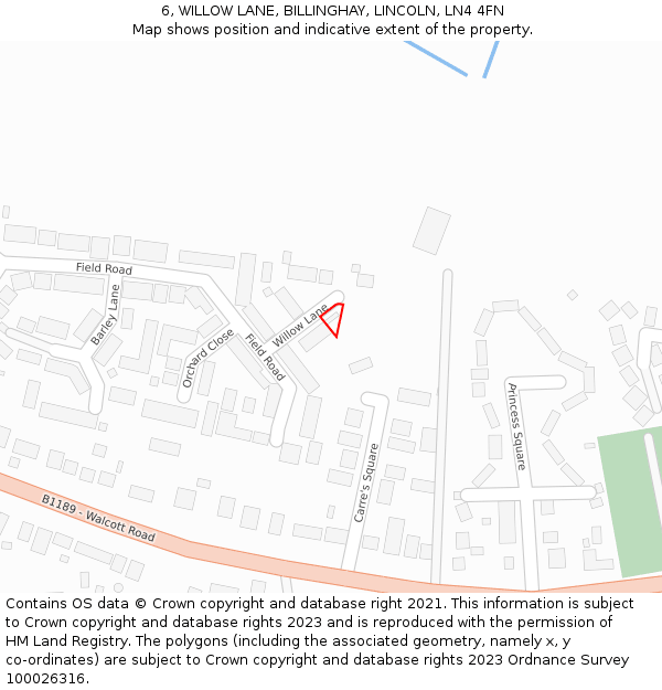 6, WILLOW LANE, BILLINGHAY, LINCOLN, LN4 4FN: Location map and indicative extent of plot