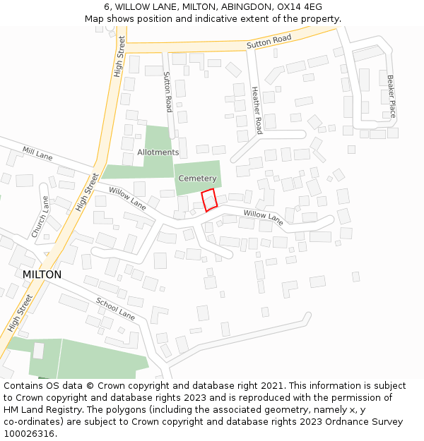 6, WILLOW LANE, MILTON, ABINGDON, OX14 4EG: Location map and indicative extent of plot