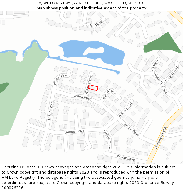 6, WILLOW MEWS, ALVERTHORPE, WAKEFIELD, WF2 9TG: Location map and indicative extent of plot