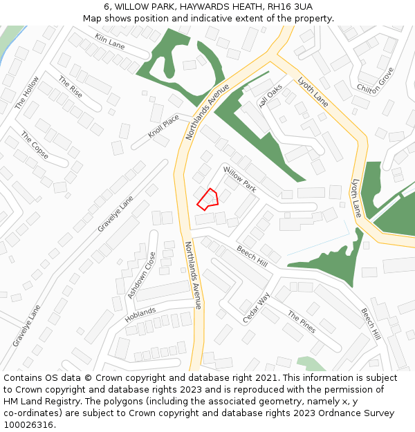 6, WILLOW PARK, HAYWARDS HEATH, RH16 3UA: Location map and indicative extent of plot