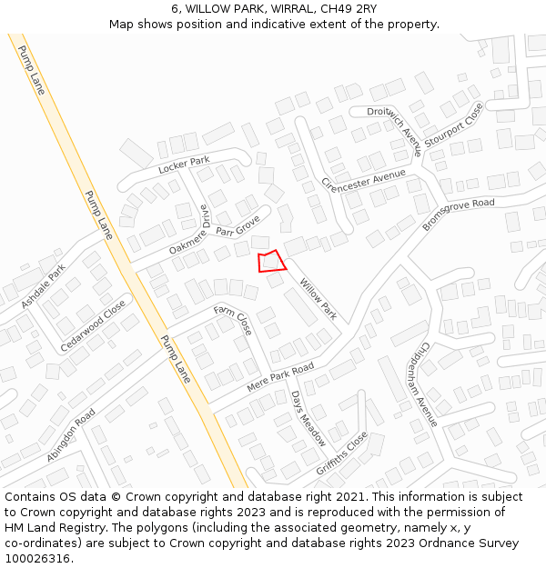 6, WILLOW PARK, WIRRAL, CH49 2RY: Location map and indicative extent of plot