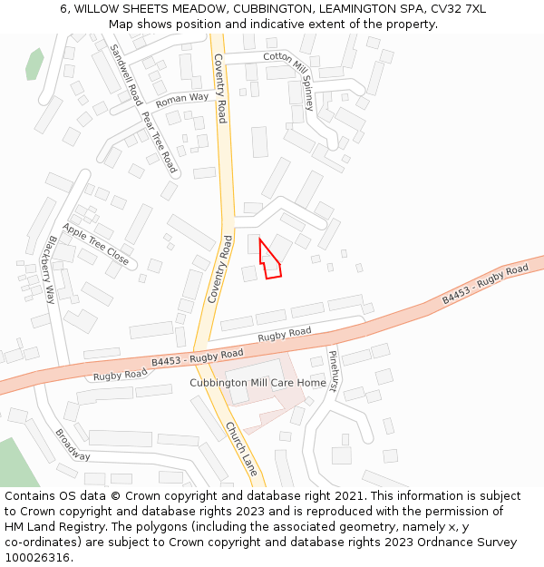 6, WILLOW SHEETS MEADOW, CUBBINGTON, LEAMINGTON SPA, CV32 7XL: Location map and indicative extent of plot