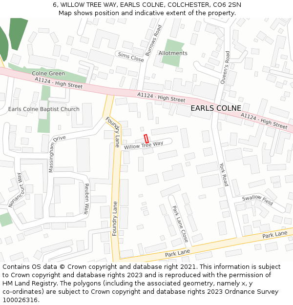 6, WILLOW TREE WAY, EARLS COLNE, COLCHESTER, CO6 2SN: Location map and indicative extent of plot