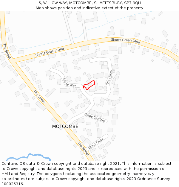 6, WILLOW WAY, MOTCOMBE, SHAFTESBURY, SP7 9QH: Location map and indicative extent of plot