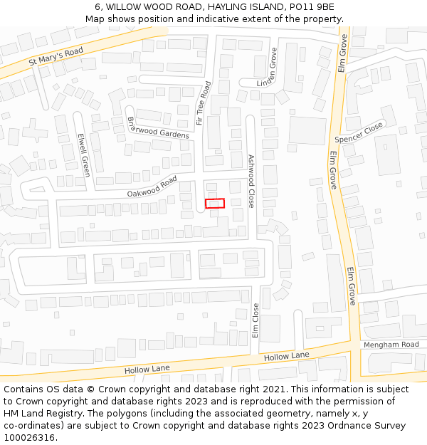 6, WILLOW WOOD ROAD, HAYLING ISLAND, PO11 9BE: Location map and indicative extent of plot