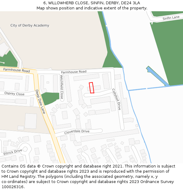 6, WILLOWHERB CLOSE, SINFIN, DERBY, DE24 3LA: Location map and indicative extent of plot