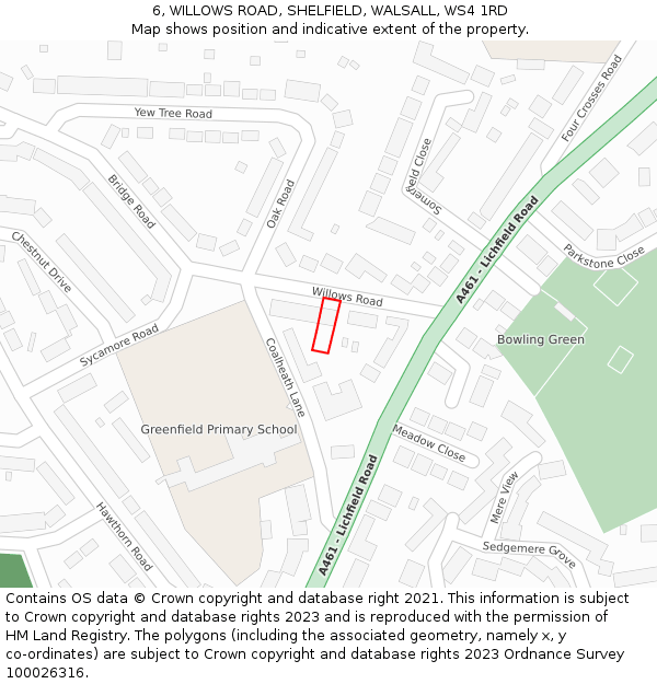 6, WILLOWS ROAD, SHELFIELD, WALSALL, WS4 1RD: Location map and indicative extent of plot