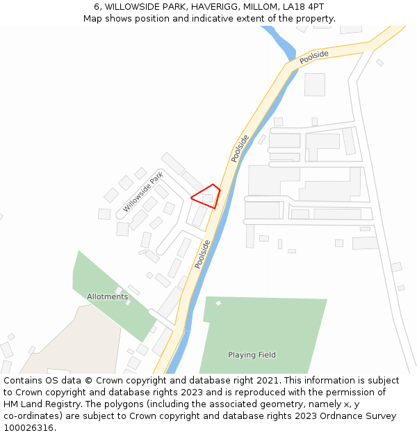 6, WILLOWSIDE PARK, HAVERIGG, MILLOM, LA18 4PT: Location map and indicative extent of plot