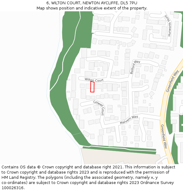 6, WILTON COURT, NEWTON AYCLIFFE, DL5 7PU: Location map and indicative extent of plot