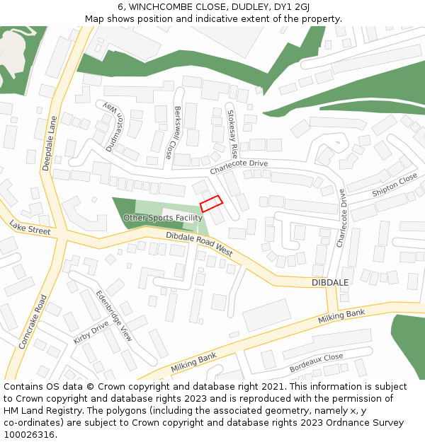 6, WINCHCOMBE CLOSE, DUDLEY, DY1 2GJ: Location map and indicative extent of plot