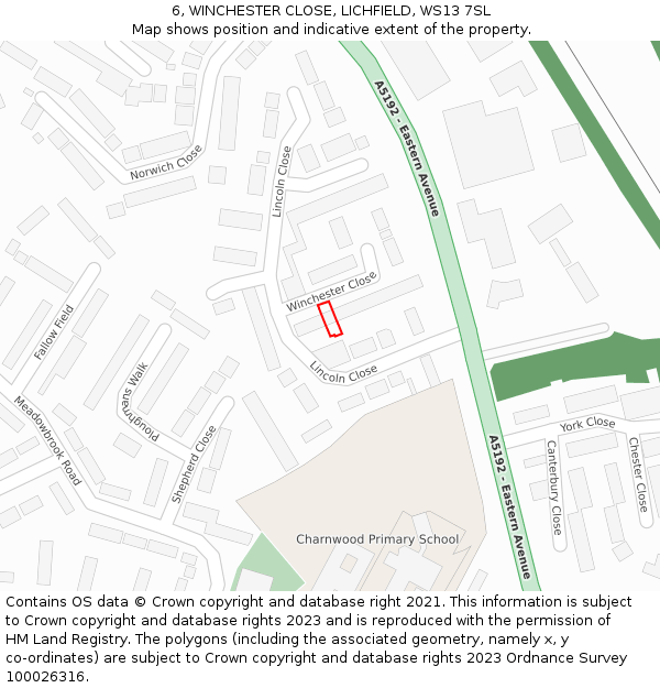 6, WINCHESTER CLOSE, LICHFIELD, WS13 7SL: Location map and indicative extent of plot