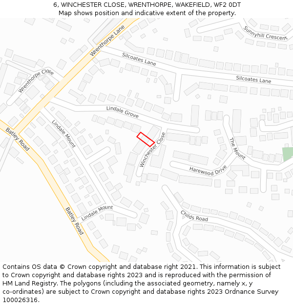 6, WINCHESTER CLOSE, WRENTHORPE, WAKEFIELD, WF2 0DT: Location map and indicative extent of plot