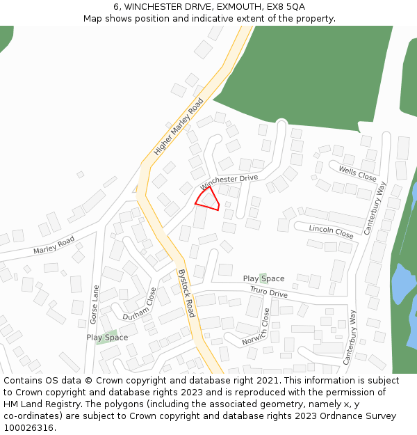 6, WINCHESTER DRIVE, EXMOUTH, EX8 5QA: Location map and indicative extent of plot