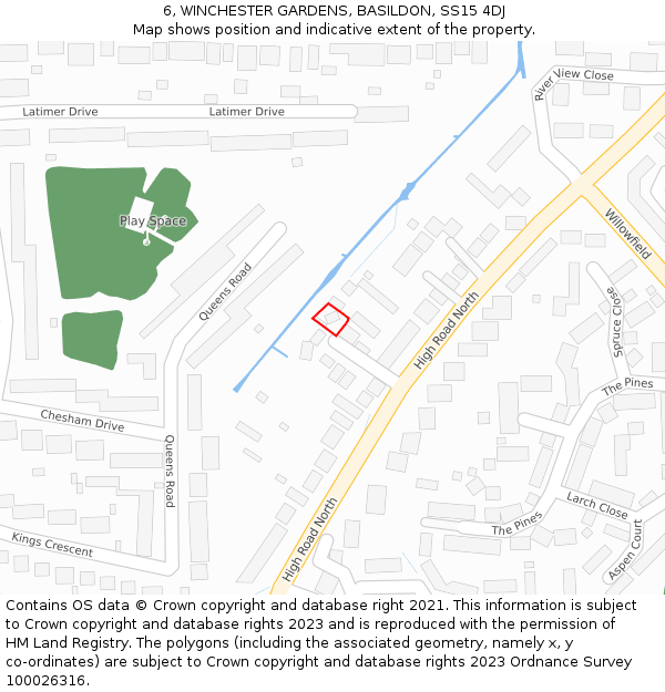 6, WINCHESTER GARDENS, BASILDON, SS15 4DJ: Location map and indicative extent of plot