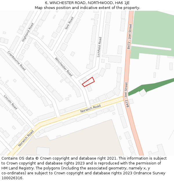 6, WINCHESTER ROAD, NORTHWOOD, HA6 1JE: Location map and indicative extent of plot