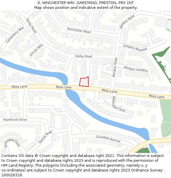 6, WINCHESTER WAY, GARSTANG, PRESTON, PR3 1NT: Location map and indicative extent of plot