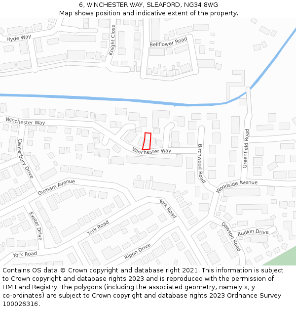 6, WINCHESTER WAY, SLEAFORD, NG34 8WG: Location map and indicative extent of plot