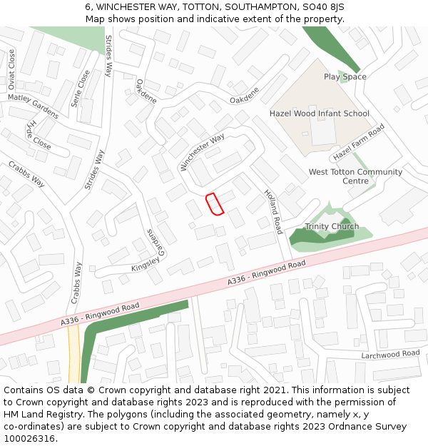 6, WINCHESTER WAY, TOTTON, SOUTHAMPTON, SO40 8JS: Location map and indicative extent of plot