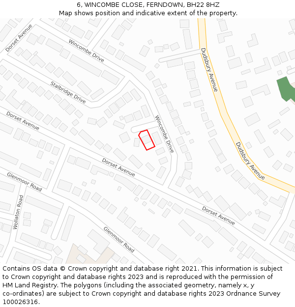 6, WINCOMBE CLOSE, FERNDOWN, BH22 8HZ: Location map and indicative extent of plot