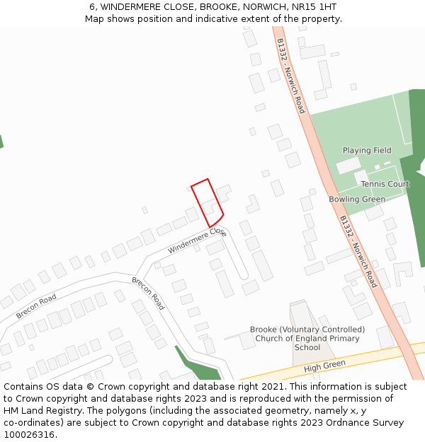 6, WINDERMERE CLOSE, BROOKE, NORWICH, NR15 1HT: Location map and indicative extent of plot