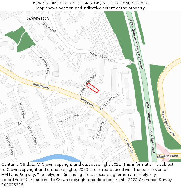 6, WINDERMERE CLOSE, GAMSTON, NOTTINGHAM, NG2 6PQ: Location map and indicative extent of plot