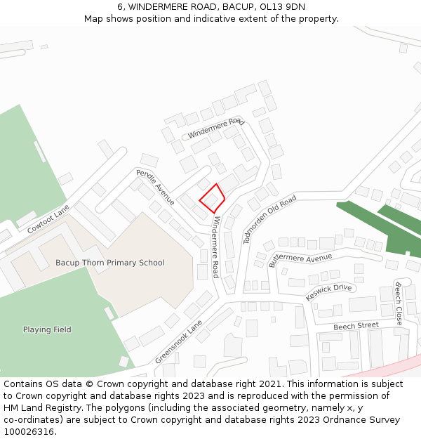 6, WINDERMERE ROAD, BACUP, OL13 9DN: Location map and indicative extent of plot