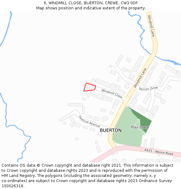 6, WINDMILL CLOSE, BUERTON, CREWE, CW3 0DF: Location map and indicative extent of plot