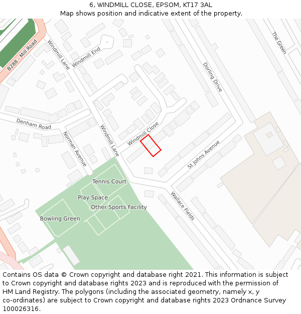 6, WINDMILL CLOSE, EPSOM, KT17 3AL: Location map and indicative extent of plot