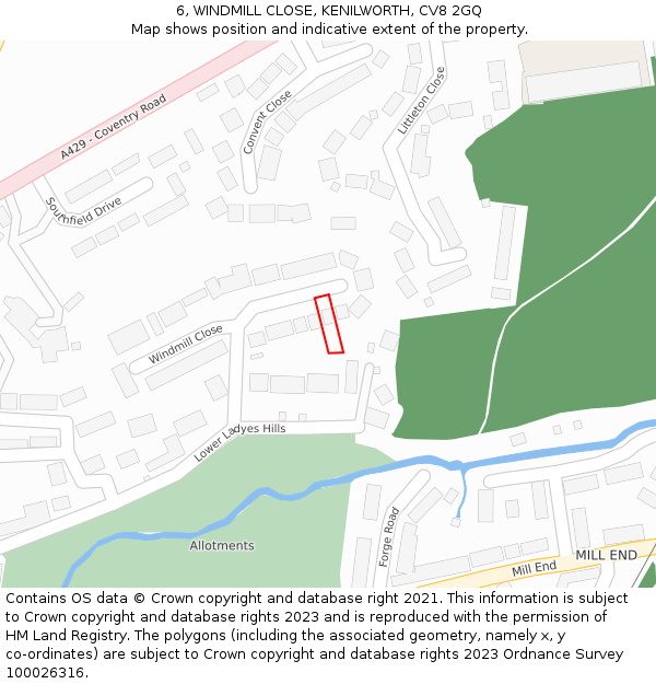 6, WINDMILL CLOSE, KENILWORTH, CV8 2GQ: Location map and indicative extent of plot