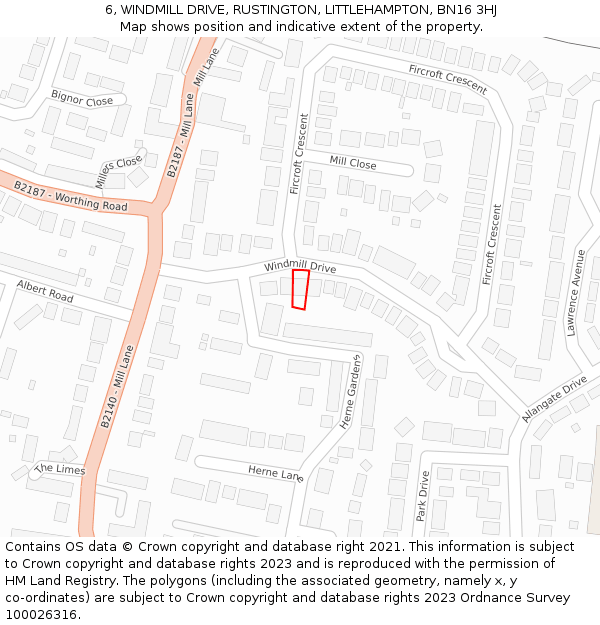 6, WINDMILL DRIVE, RUSTINGTON, LITTLEHAMPTON, BN16 3HJ: Location map and indicative extent of plot