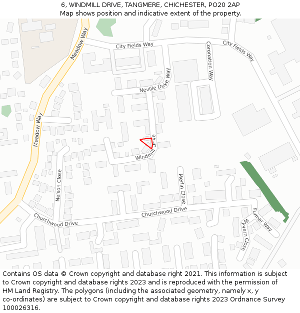 6, WINDMILL DRIVE, TANGMERE, CHICHESTER, PO20 2AP: Location map and indicative extent of plot