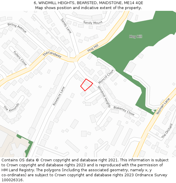 6, WINDMILL HEIGHTS, BEARSTED, MAIDSTONE, ME14 4QE: Location map and indicative extent of plot