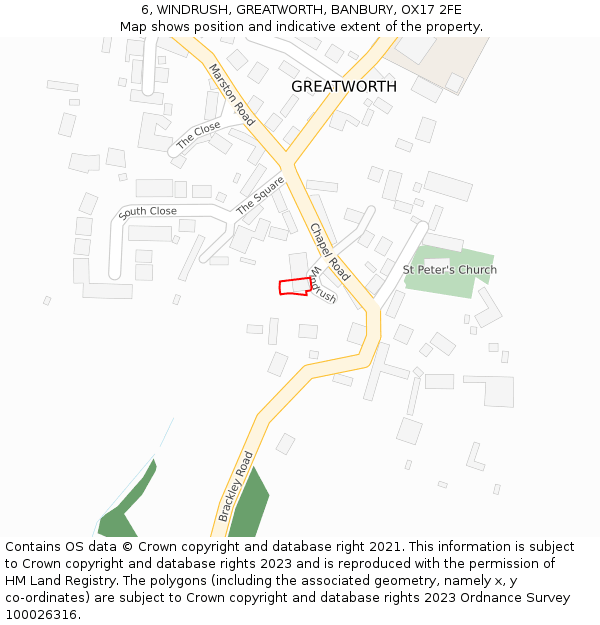 6, WINDRUSH, GREATWORTH, BANBURY, OX17 2FE: Location map and indicative extent of plot