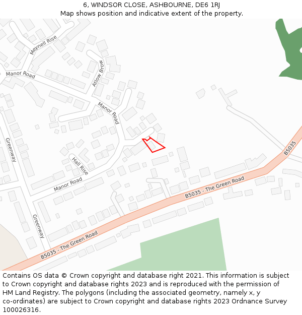 6, WINDSOR CLOSE, ASHBOURNE, DE6 1RJ: Location map and indicative extent of plot