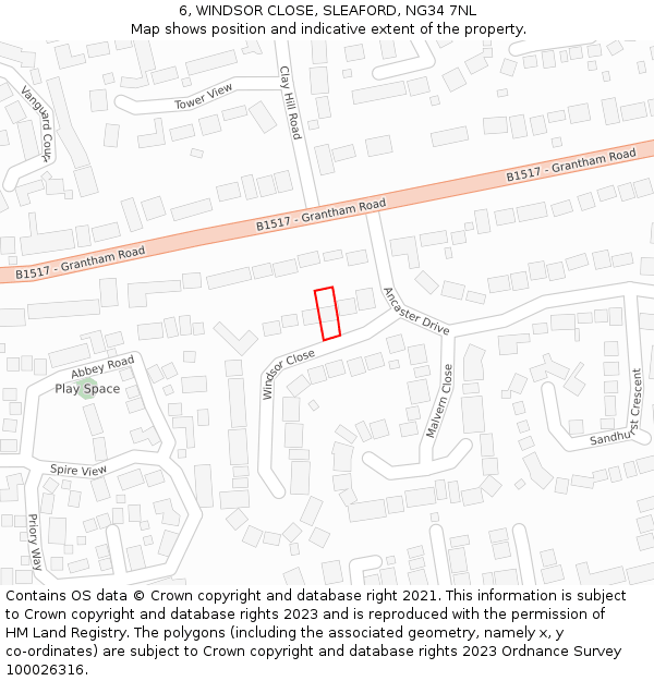 6, WINDSOR CLOSE, SLEAFORD, NG34 7NL: Location map and indicative extent of plot