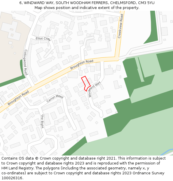 6, WINDWARD WAY, SOUTH WOODHAM FERRERS, CHELMSFORD, CM3 5YU: Location map and indicative extent of plot