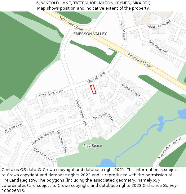 6, WINFOLD LANE, TATTENHOE, MILTON KEYNES, MK4 3BQ: Location map and indicative extent of plot
