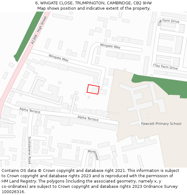 6, WINGATE CLOSE, TRUMPINGTON, CAMBRIDGE, CB2 9HW: Location map and indicative extent of plot