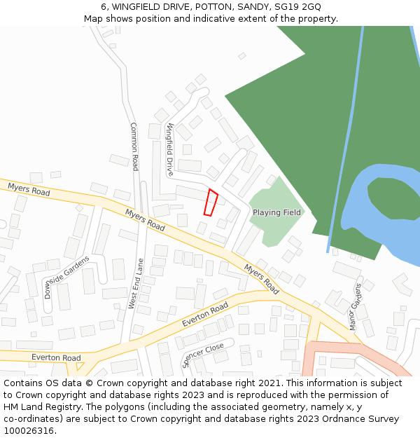 6, WINGFIELD DRIVE, POTTON, SANDY, SG19 2GQ: Location map and indicative extent of plot