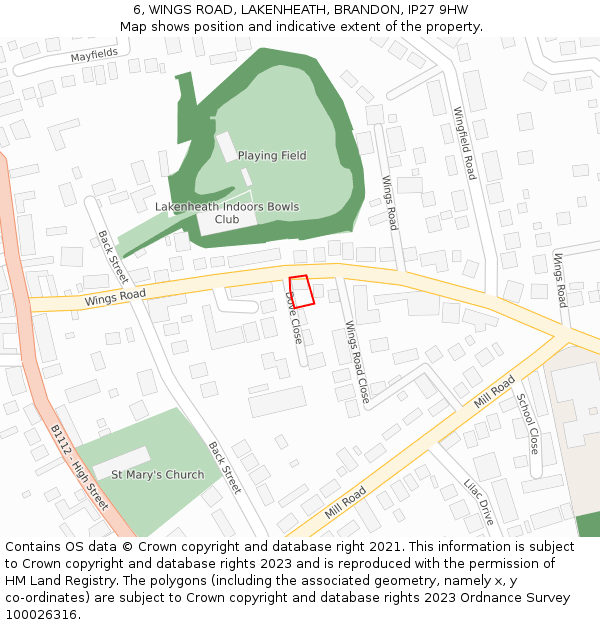 6, WINGS ROAD, LAKENHEATH, BRANDON, IP27 9HW: Location map and indicative extent of plot