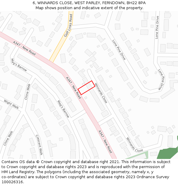 6, WINNARDS CLOSE, WEST PARLEY, FERNDOWN, BH22 8PA: Location map and indicative extent of plot