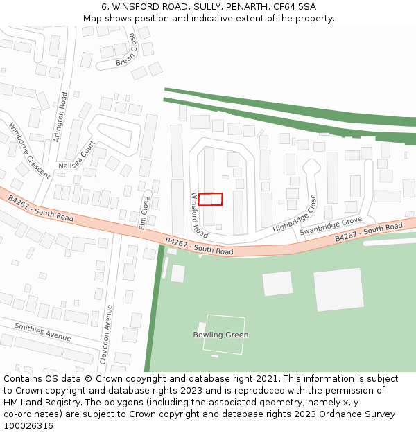 6, WINSFORD ROAD, SULLY, PENARTH, CF64 5SA: Location map and indicative extent of plot